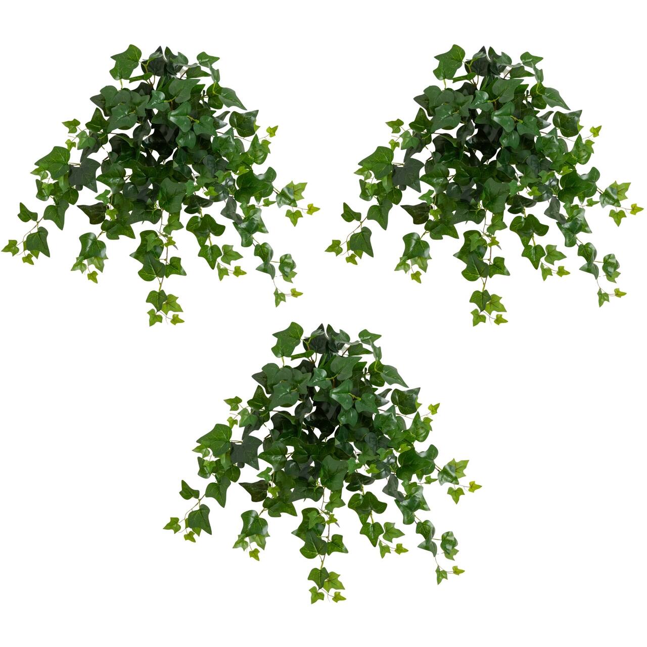 24" UV Resistant Artificial Puff Ivy Hanging Plant (Indoor/Outdoor) - Set of 3